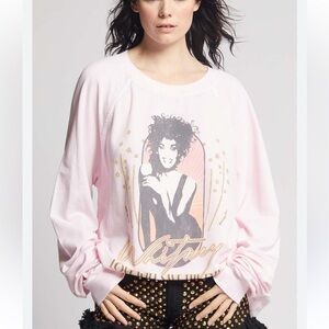 Recycled Karma Cotton Blend Whitey Houston Pink Graphic Sweatshirt S Medium G#19